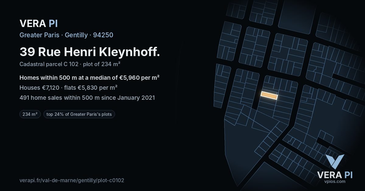 39 Rue Henri Kleynhoff, Gentilly at night – the plot lit, the parcels around coloured by the prices near them
