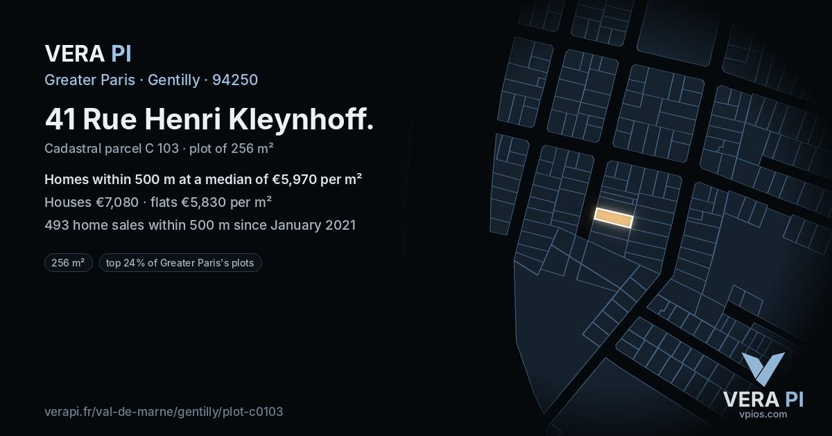 41 Rue Henri Kleynhoff, Gentilly at night – the plot lit, the parcels around coloured by the prices near them