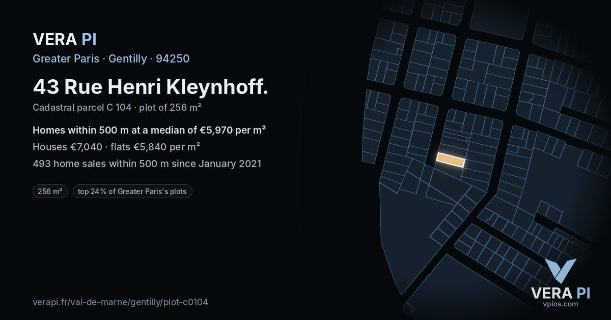 43 Rue Henri Kleynhoff, Gentilly at night – the plot lit, the parcels around coloured by the prices near them