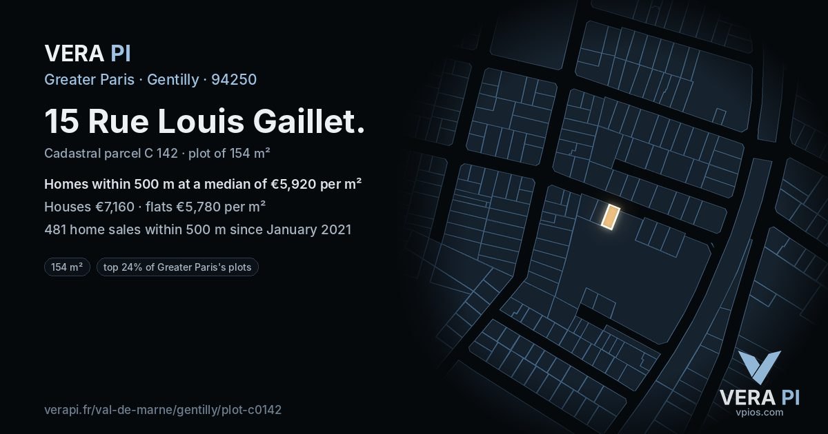15 Rue Louis Gaillet, Gentilly at night – the plot lit, the parcels around coloured by the prices near them