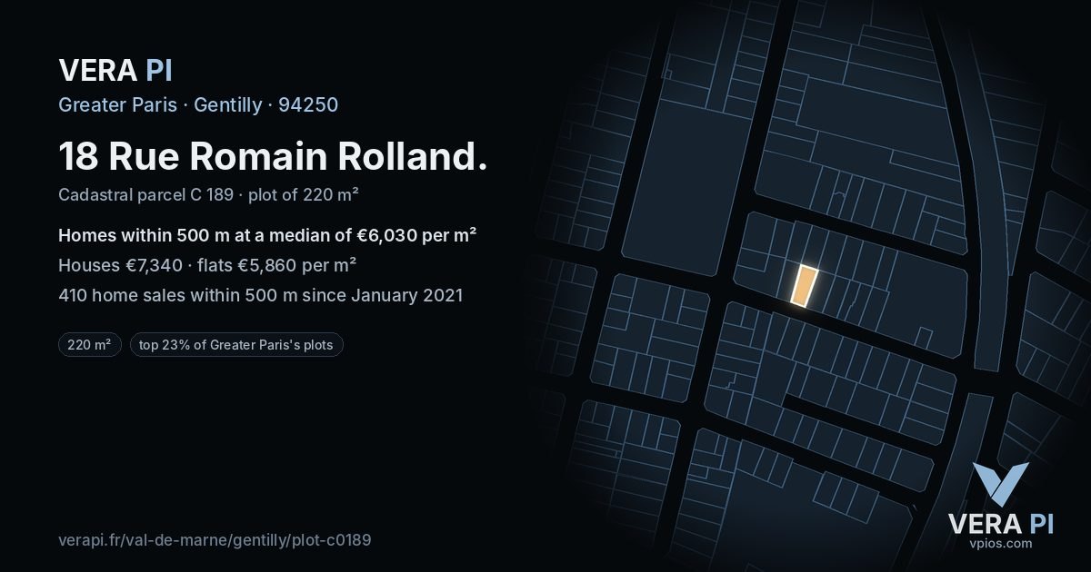 18 Rue Romain Rolland, Gentilly at night – the plot lit, the parcels around coloured by the prices near them