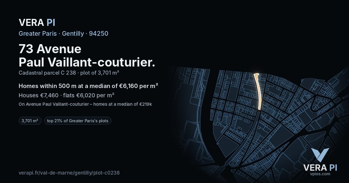 73 Avenue Paul Vaillant-couturier, Gentilly at night – the plot lit, the parcels around coloured by the prices near them