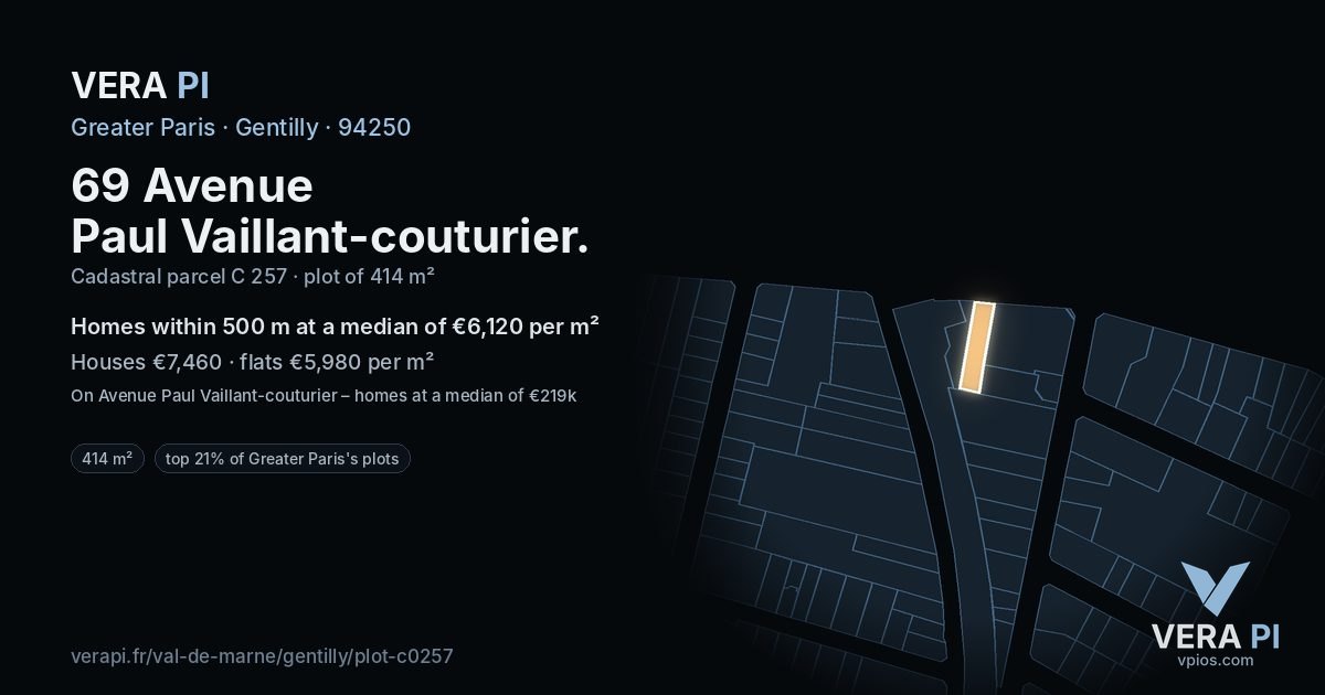 69 Avenue Paul Vaillant-couturier, Gentilly at night – the plot lit, the parcels around coloured by the prices near them