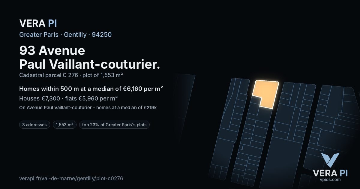 93 Avenue Paul Vaillant-couturier, Gentilly at night – the plot lit, the parcels around coloured by the prices near them