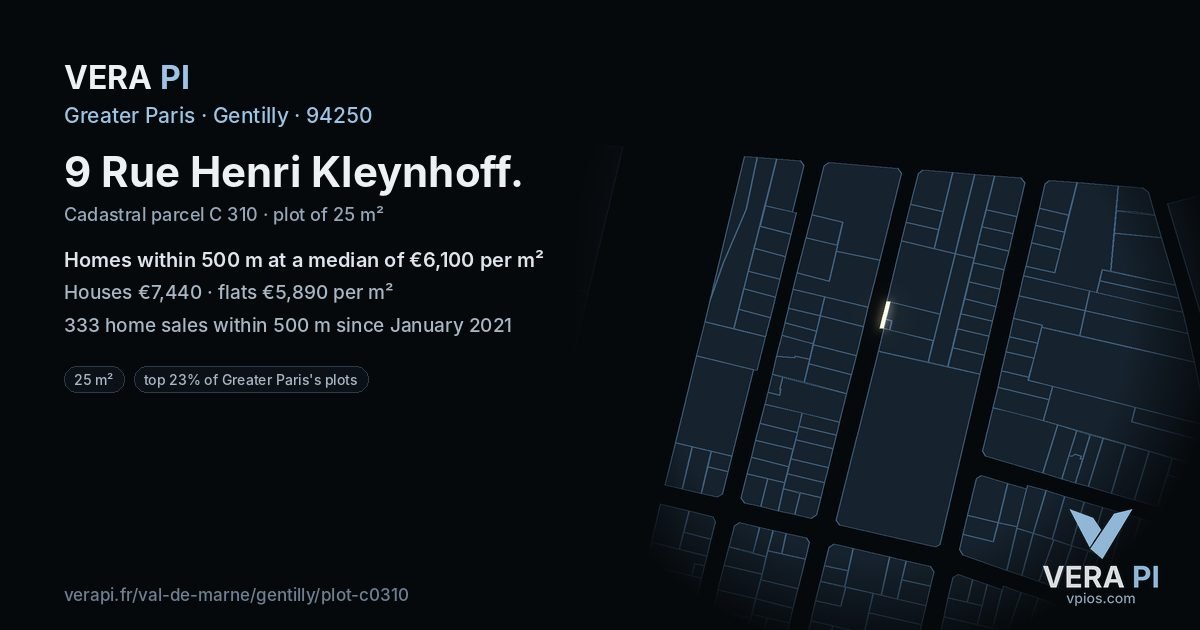 9 Rue Henri Kleynhoff, Gentilly at night – the plot lit, the parcels around coloured by the prices near them