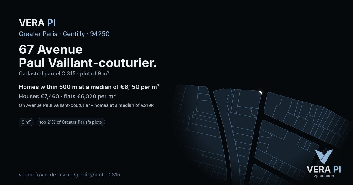 67 Avenue Paul Vaillant-couturier, Gentilly at night – the plot lit, the parcels around coloured by the prices near them