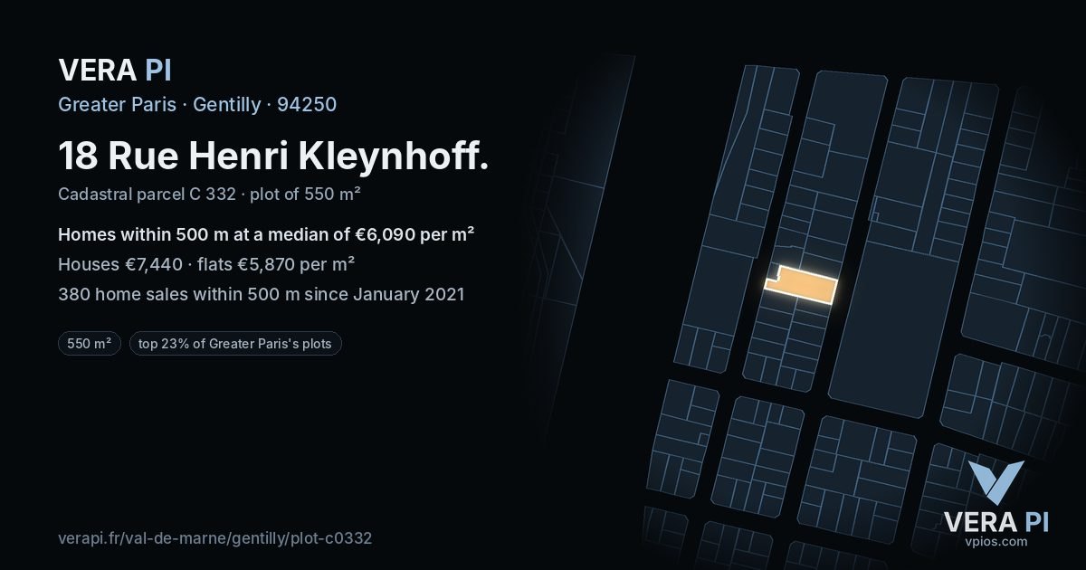 18 Rue Henri Kleynhoff, Gentilly at night – the plot lit, the parcels around coloured by the prices near them