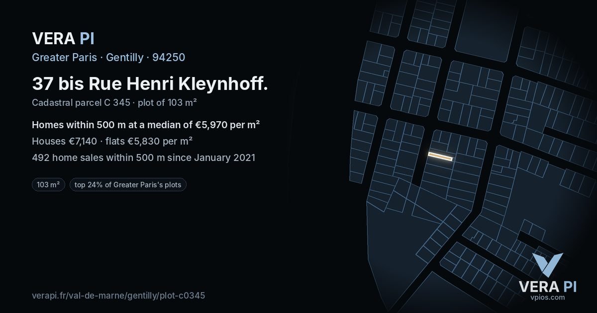 37 bis Rue Henri Kleynhoff, Gentilly at night – the plot lit, the parcels around coloured by the prices near them