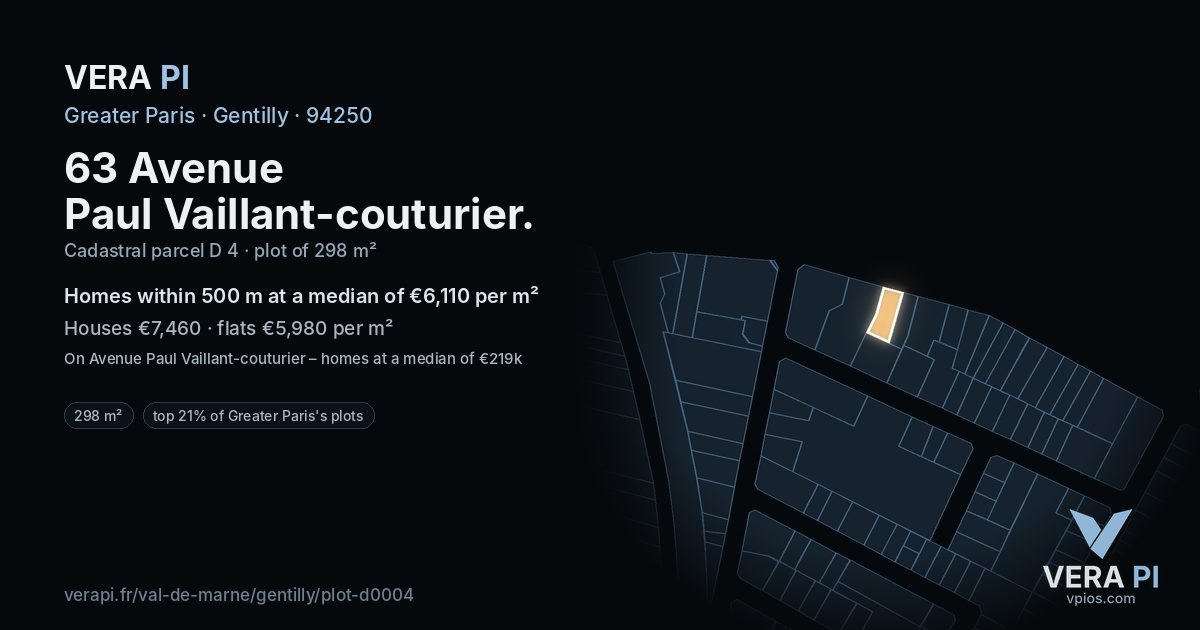 63 Avenue Paul Vaillant-couturier, Gentilly at night – the plot lit, the parcels around coloured by the prices near them