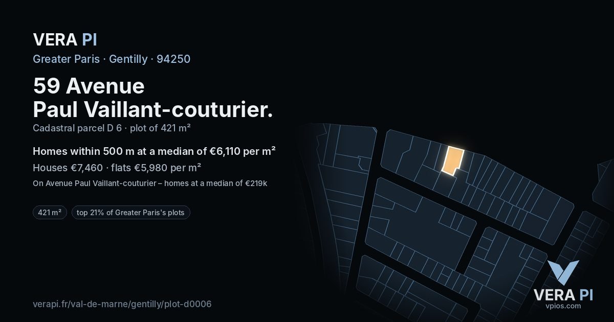 59 Avenue Paul Vaillant-couturier, Gentilly at night – the plot lit, the parcels around coloured by the prices near them