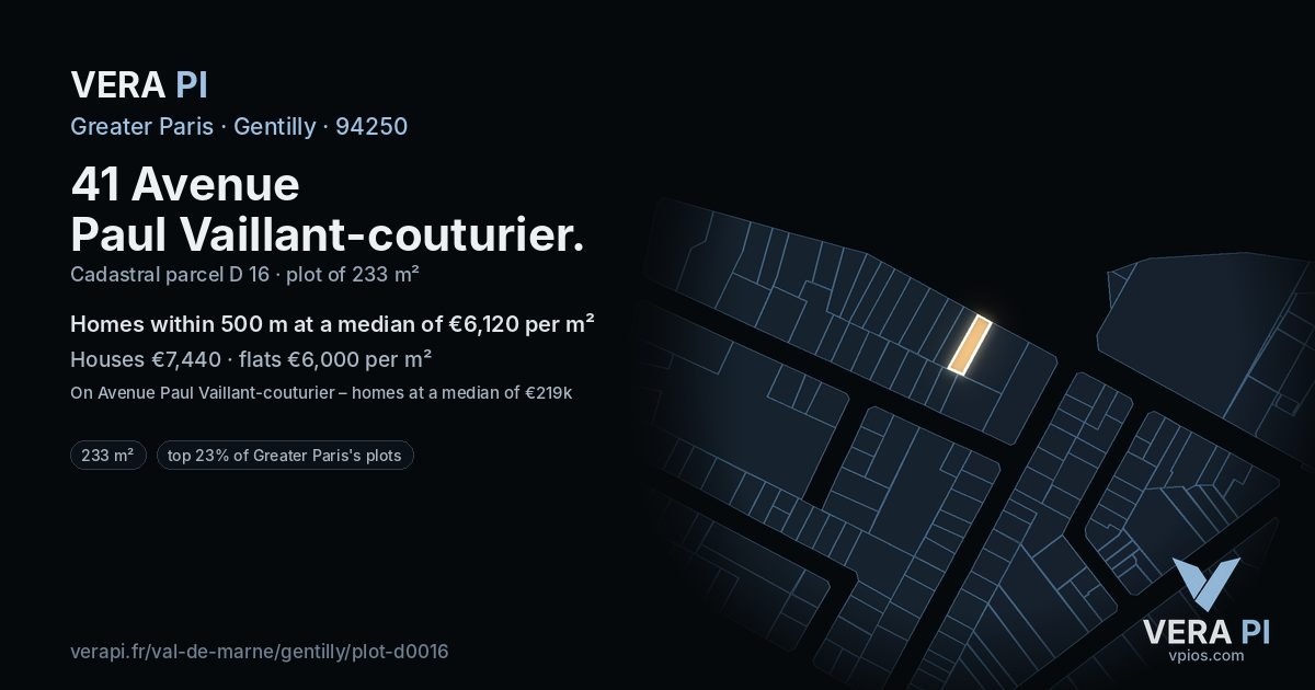 41 Avenue Paul Vaillant-couturier, Gentilly at night – the plot lit, the parcels around coloured by the prices near them