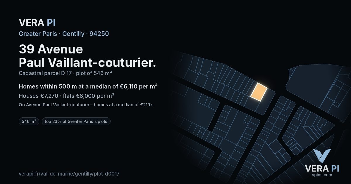 39 Avenue Paul Vaillant-couturier, Gentilly at night – the plot lit, the parcels around coloured by the prices near them