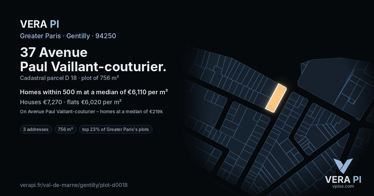 37 Avenue Paul Vaillant-couturier, Gentilly at night – the plot lit, the parcels around coloured by the prices near them
