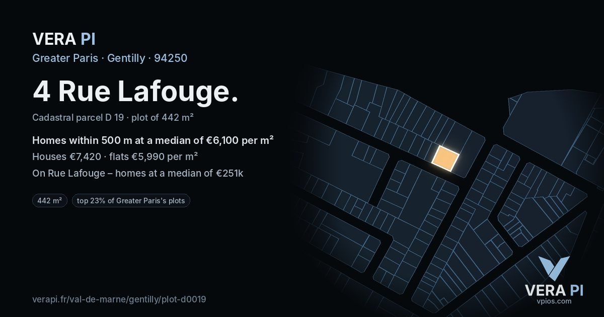 4 Rue Lafouge, Gentilly at night – the plot lit, the parcels around coloured by the prices near them