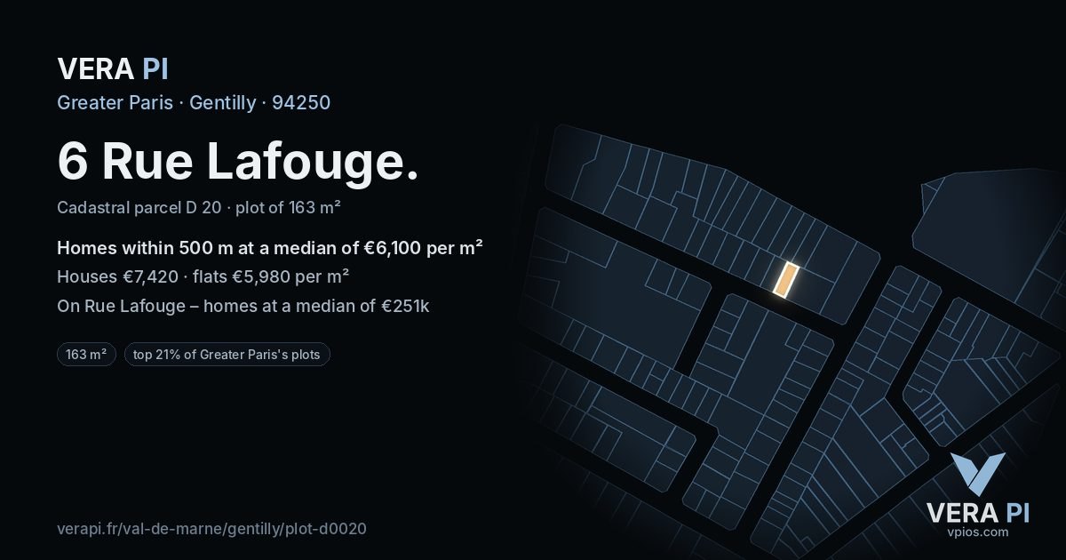 6 Rue Lafouge, Gentilly at night – the plot lit, the parcels around coloured by the prices near them