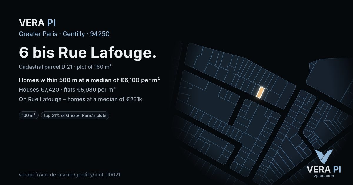 6 bis Rue Lafouge, Gentilly at night – the plot lit, the parcels around coloured by the prices near them