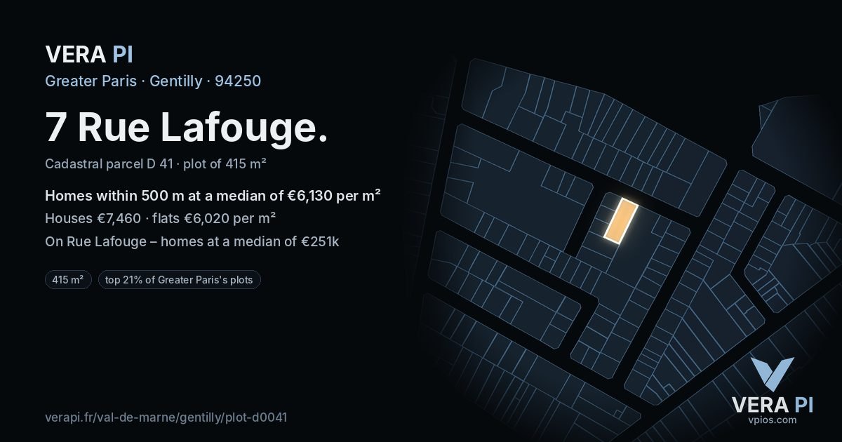 7 Rue Lafouge, Gentilly at night – the plot lit, the parcels around coloured by the prices near them