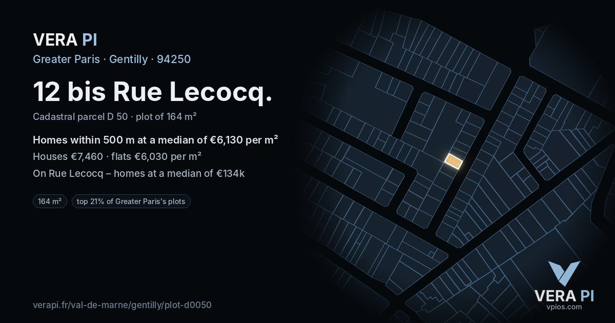 12 bis Rue Lecocq, Gentilly at night – the plot lit, the parcels around coloured by the prices near them