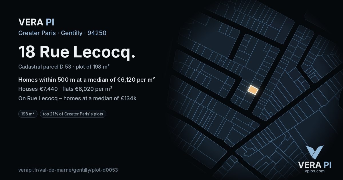 18 Rue Lecocq, Gentilly at night – the plot lit, the parcels around coloured by the prices near them