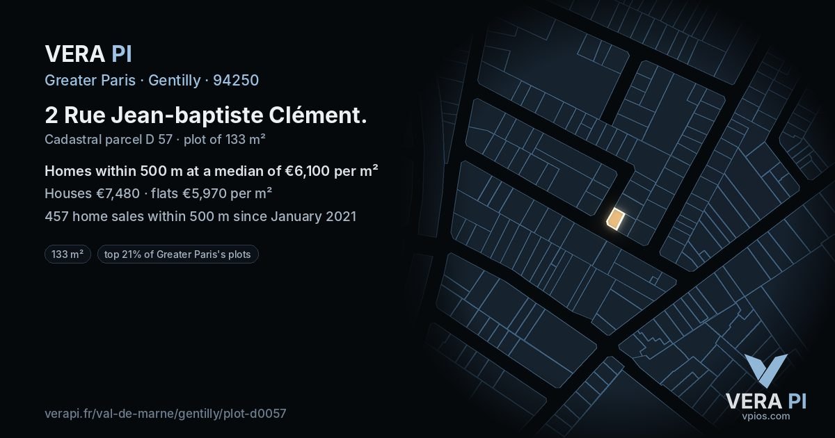 2 Rue Jean-baptiste Clément, Gentilly at night – the plot lit, the parcels around coloured by the prices near them