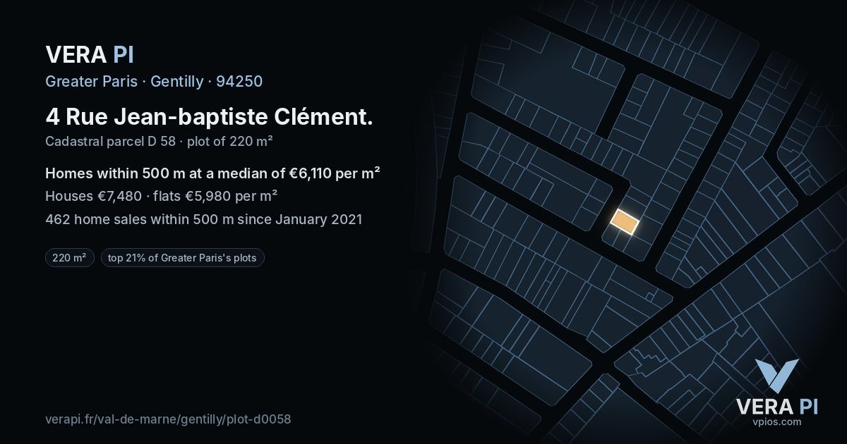 4 Rue Jean-baptiste Clément, Gentilly at night – the plot lit, the parcels around coloured by the prices near them