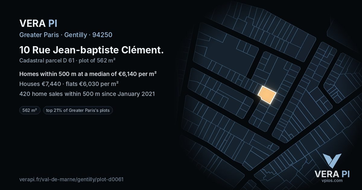10 Rue Jean-baptiste Clément, Gentilly at night – the plot lit, the parcels around coloured by the prices near them