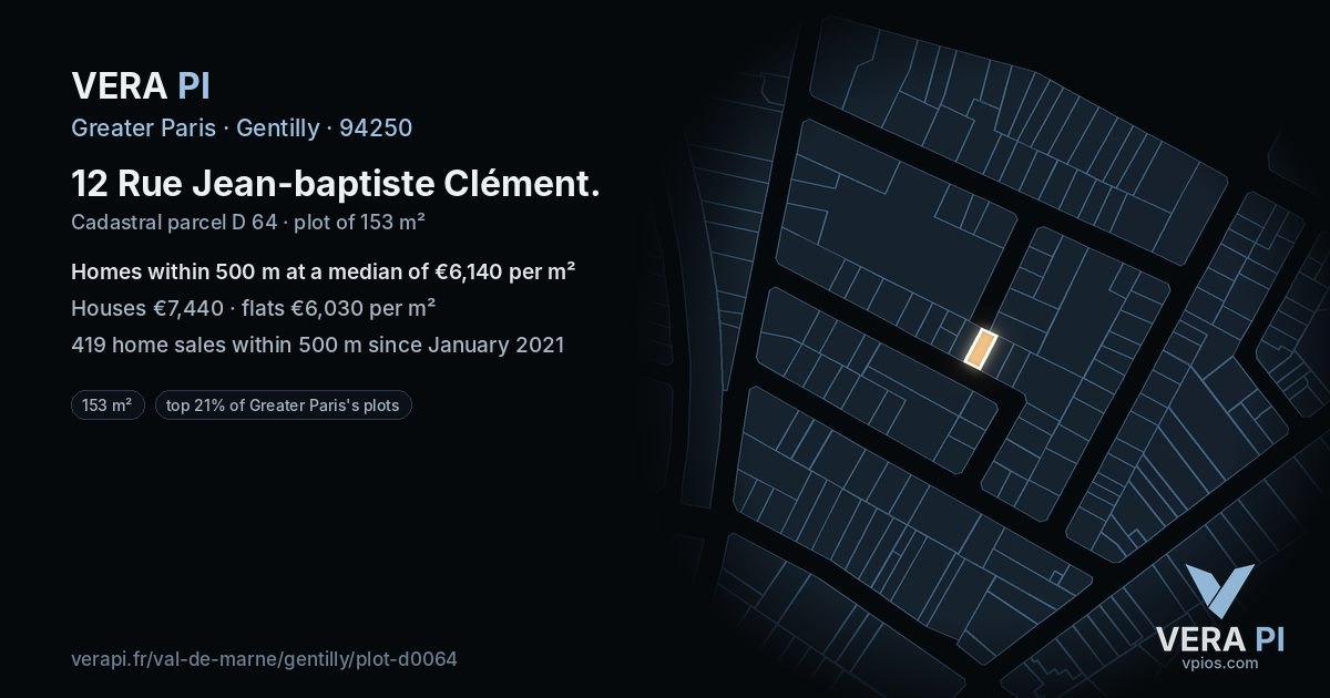 12 Rue Jean-baptiste Clément, Gentilly at night – the plot lit, the parcels around coloured by the prices near them