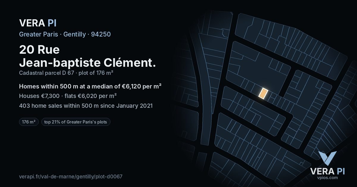 20 Rue Jean-baptiste Clément, Gentilly at night – the plot lit, the parcels around coloured by the prices near them
