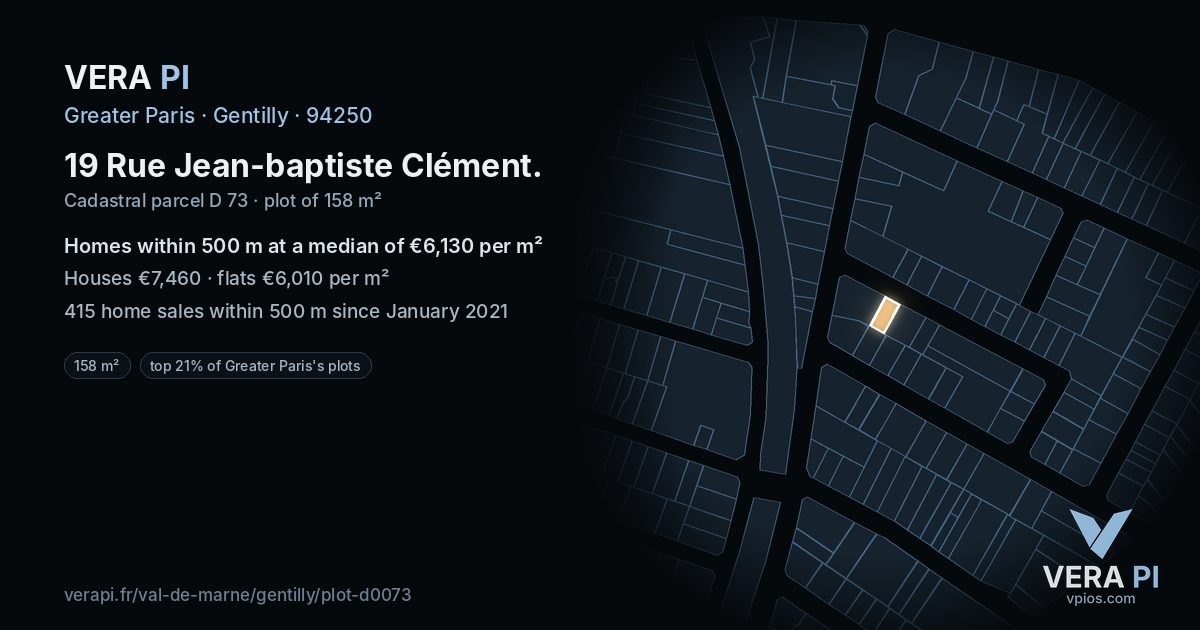 19 Rue Jean-baptiste Clément, Gentilly at night – the plot lit, the parcels around coloured by the prices near them