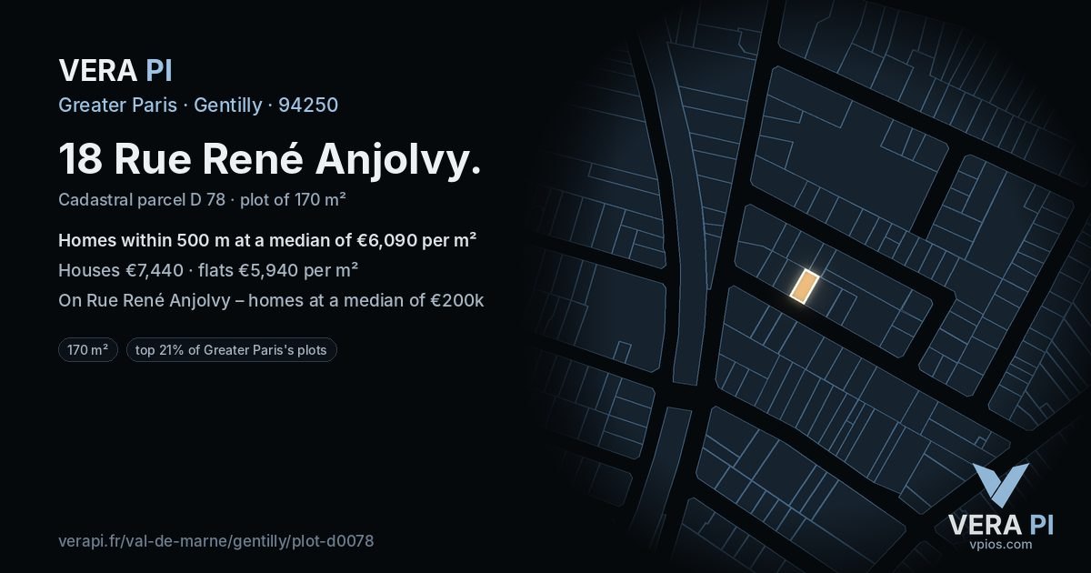 18 Rue René Anjolvy, Gentilly at night – the plot lit, the parcels around coloured by the prices near them