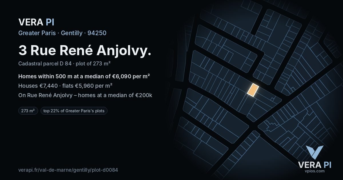 3 Rue René Anjolvy, Gentilly at night – the plot lit, the parcels around coloured by the prices near them
