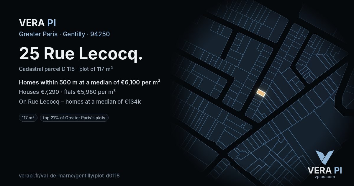 25 Rue Lecocq, Gentilly at night – the plot lit, the parcels around coloured by the prices near them