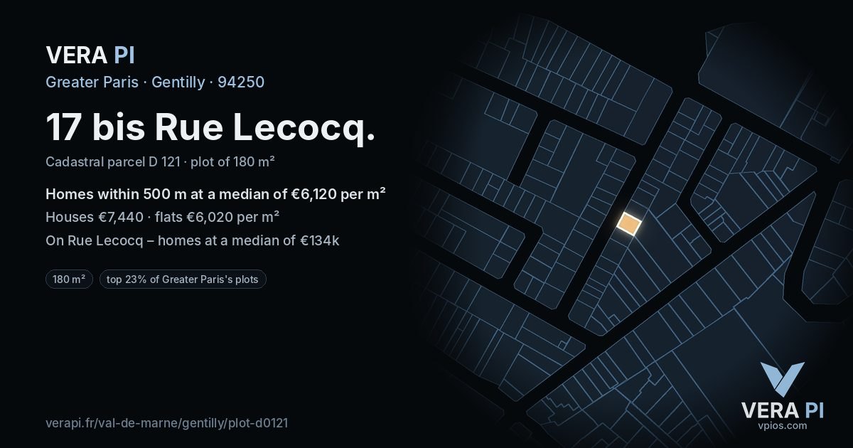 17 bis Rue Lecocq, Gentilly at night – the plot lit, the parcels around coloured by the prices near them