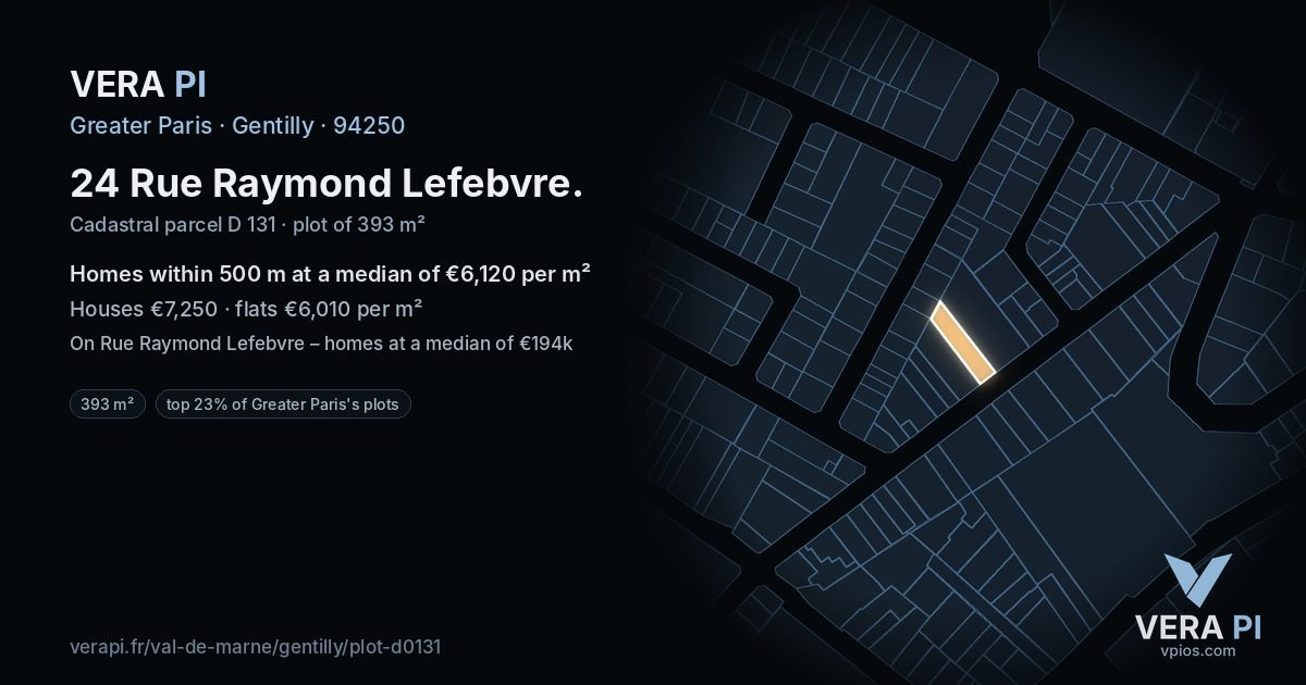24 Rue Raymond Lefebvre, Gentilly at night – the plot lit, the parcels around coloured by the prices near them