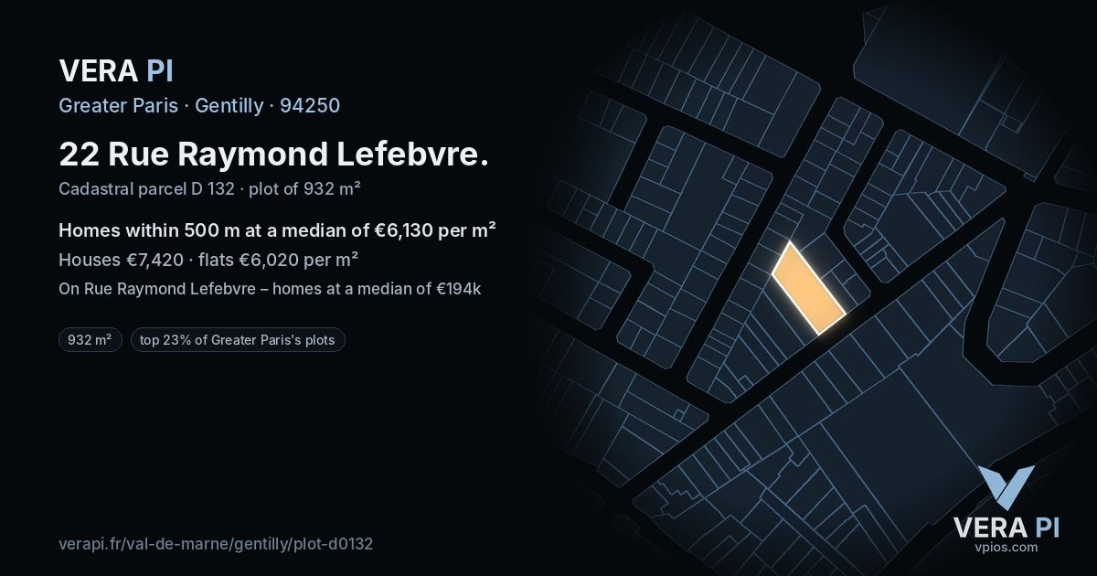 22 Rue Raymond Lefebvre, Gentilly at night – the plot lit, the parcels around coloured by the prices near them