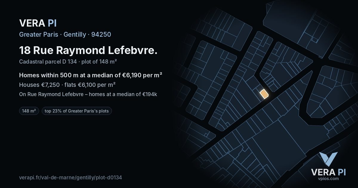 18 Rue Raymond Lefebvre, Gentilly at night – the plot lit, the parcels around coloured by the prices near them