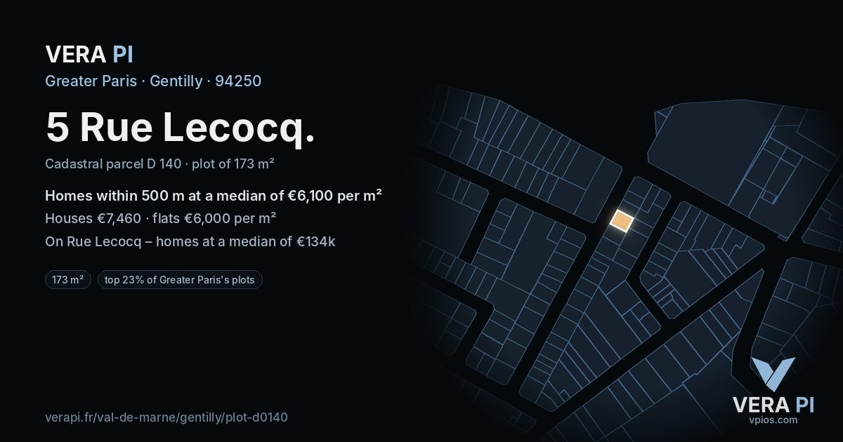 5 Rue Lecocq, Gentilly at night – the plot lit, the parcels around coloured by the prices near them