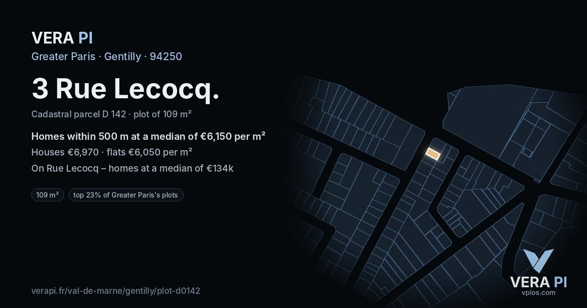 3 Rue Lecocq, Gentilly at night – the plot lit, the parcels around coloured by the prices near them
