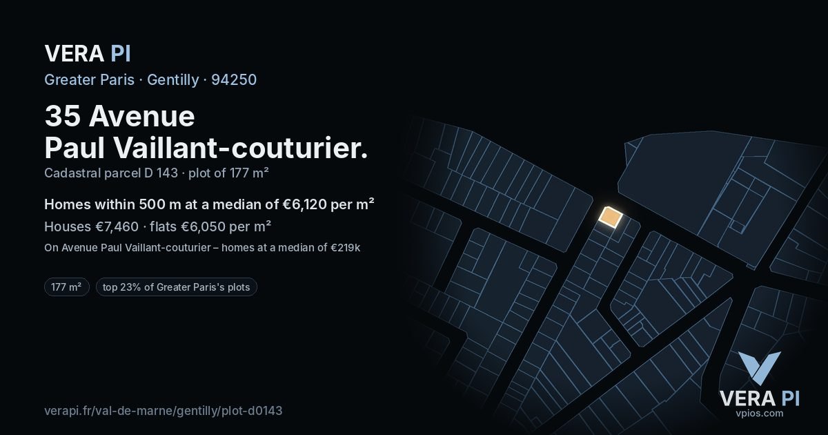 35 Avenue Paul Vaillant-couturier, Gentilly at night – the plot lit, the parcels around coloured by the prices near them