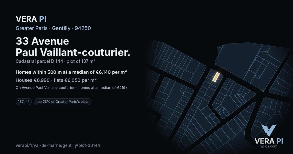 33 Avenue Paul Vaillant-couturier, Gentilly at night – the plot lit, the parcels around coloured by the prices near them
