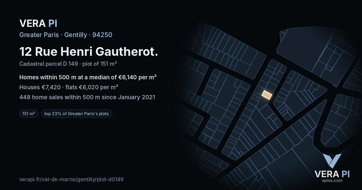 12 Rue Henri Gautherot, Gentilly at night – the plot lit, the parcels around coloured by the prices near them