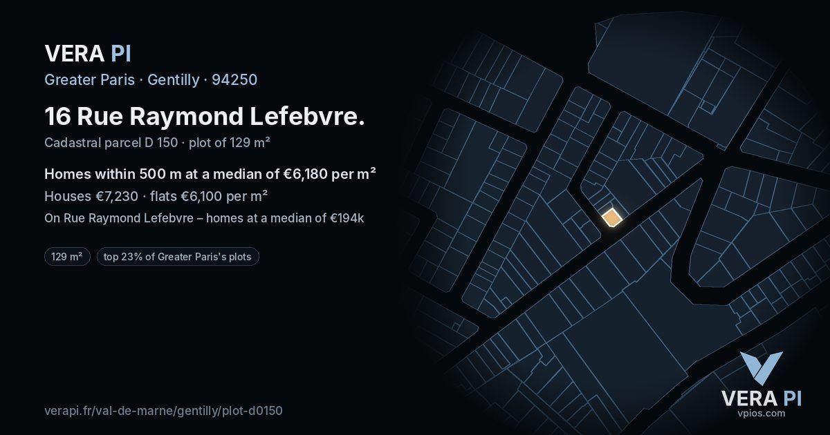 16 Rue Raymond Lefebvre, Gentilly at night – the plot lit, the parcels around coloured by the prices near them