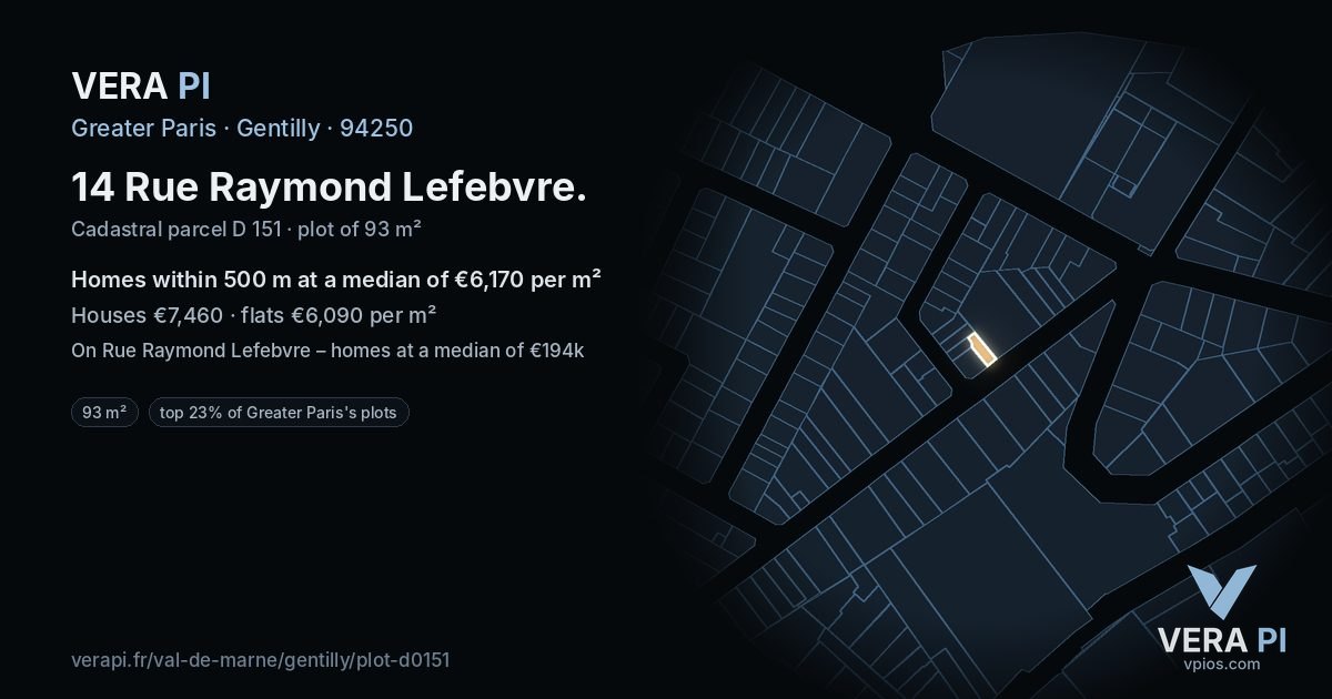 14 Rue Raymond Lefebvre, Gentilly at night – the plot lit, the parcels around coloured by the prices near them