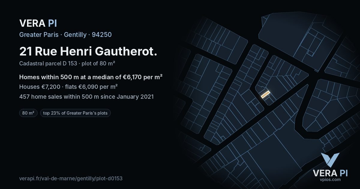 21 Rue Henri Gautherot, Gentilly at night – the plot lit, the parcels around coloured by the prices near them