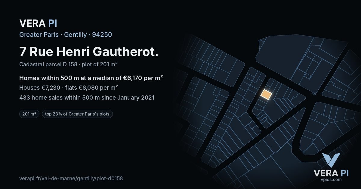 7 Rue Henri Gautherot, Gentilly at night – the plot lit, the parcels around coloured by the prices near them