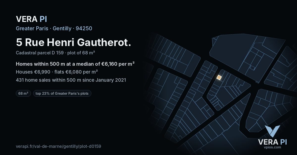 5 Rue Henri Gautherot, Gentilly at night – the plot lit, the parcels around coloured by the prices near them