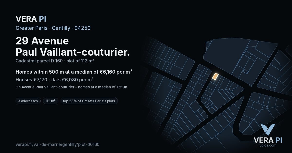 29 Avenue Paul Vaillant-couturier, Gentilly at night – the plot lit, the parcels around coloured by the prices near them