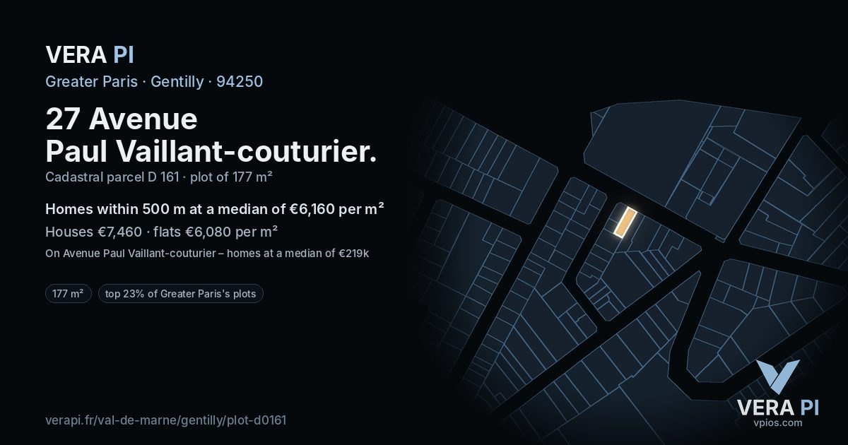 27 Avenue Paul Vaillant-couturier, Gentilly at night – the plot lit, the parcels around coloured by the prices near them