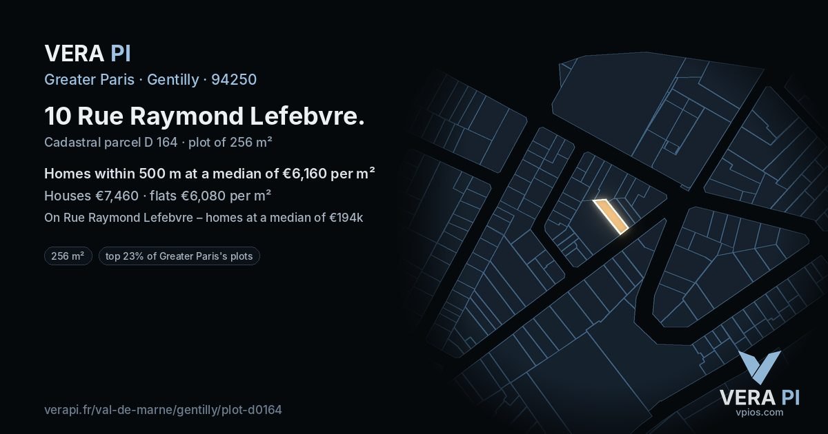 10 Rue Raymond Lefebvre, Gentilly at night – the plot lit, the parcels around coloured by the prices near them