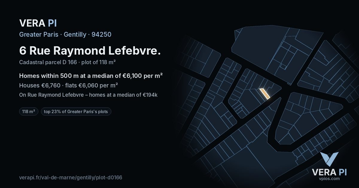 6 Rue Raymond Lefebvre, Gentilly at night – the plot lit, the parcels around coloured by the prices near them